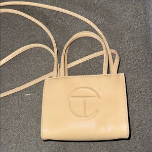 Telfar Tan Mini Bag with Embossed Logo and Versatile Strap